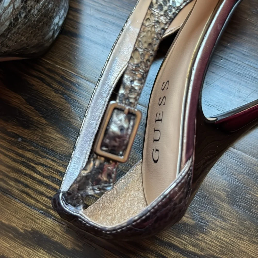 GUESS HONDO-3 SNAKESKIN OPEN TOE PUMP SIZE 8 - Picture 8 of 9